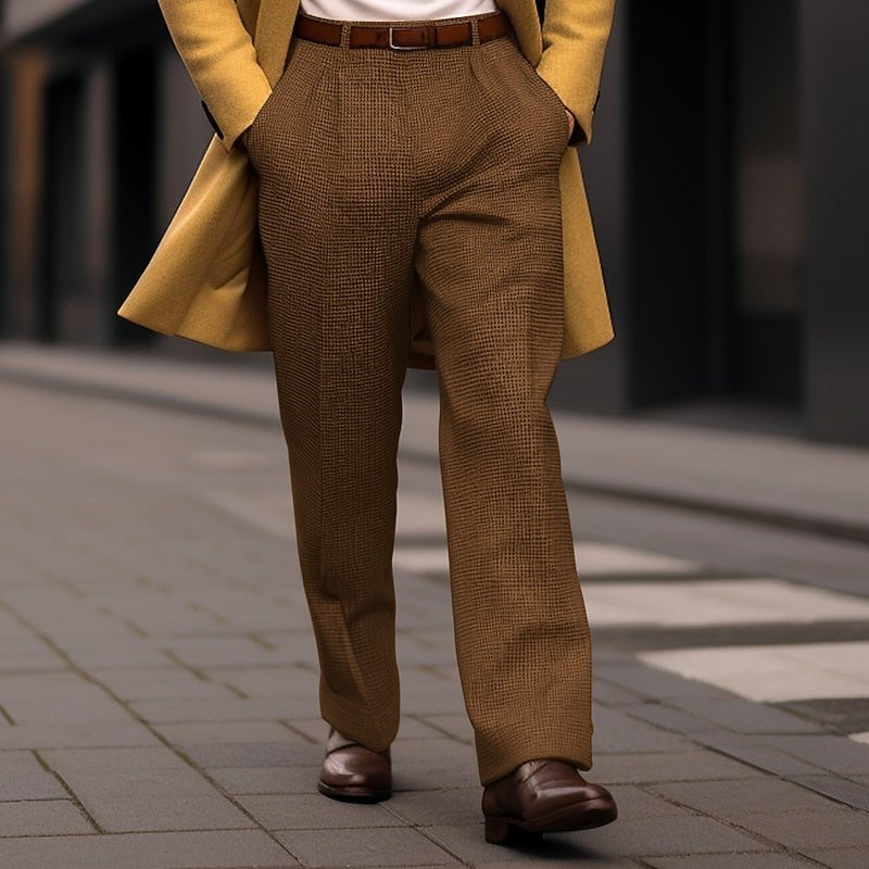 Hose Herren mit geradem langem Bein und feiner Struktur - Braun #Farbe_Braun