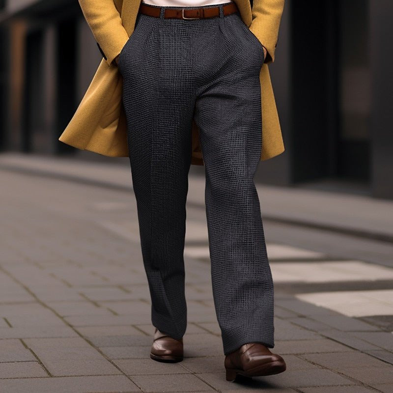 Hose Herren mit geradem langem Bein und feiner Struktur - Schwarz #Farbe_Schwarz
