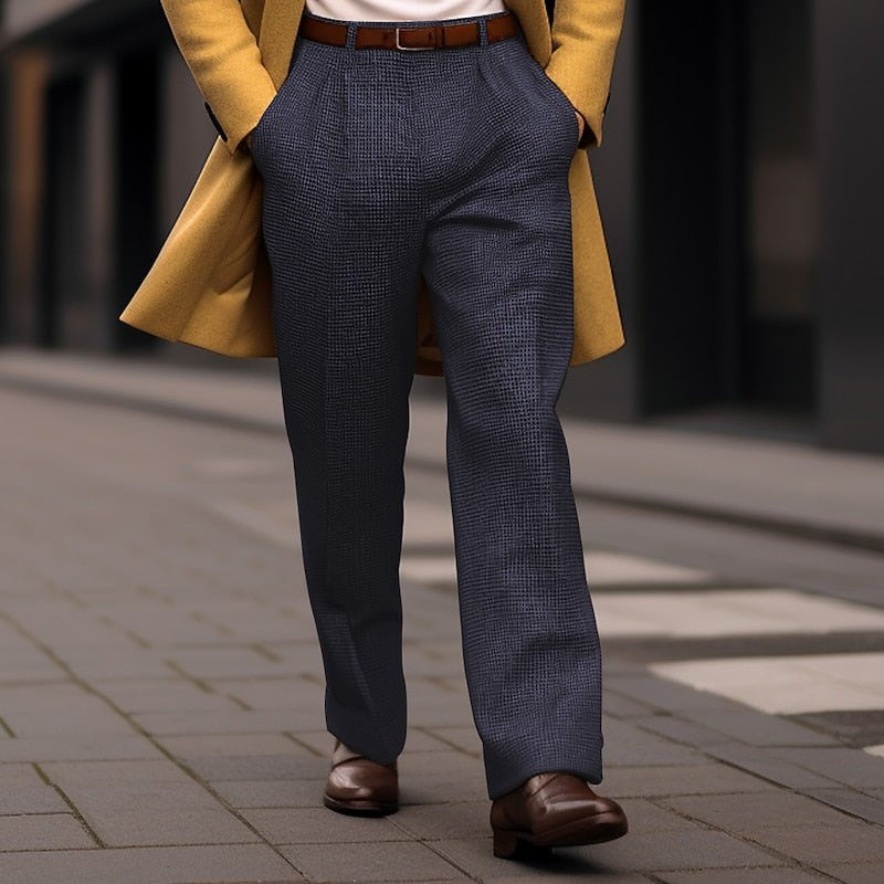 Hose Herren mit geradem langem Bein und feiner Struktur - Marineblau #Farbe_Marineblau