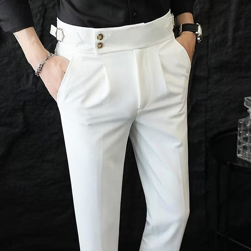 Hose Herren mit hohem Doppelknopfbund und Seitenriegeln - Weiss #Farbe_Weiss