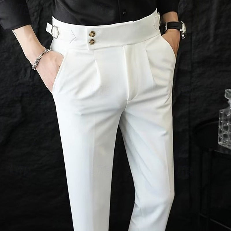 Hose Herren mit hohem Doppelknopfbund und Seitenriegeln - Weiss #Farbe_Weiss
