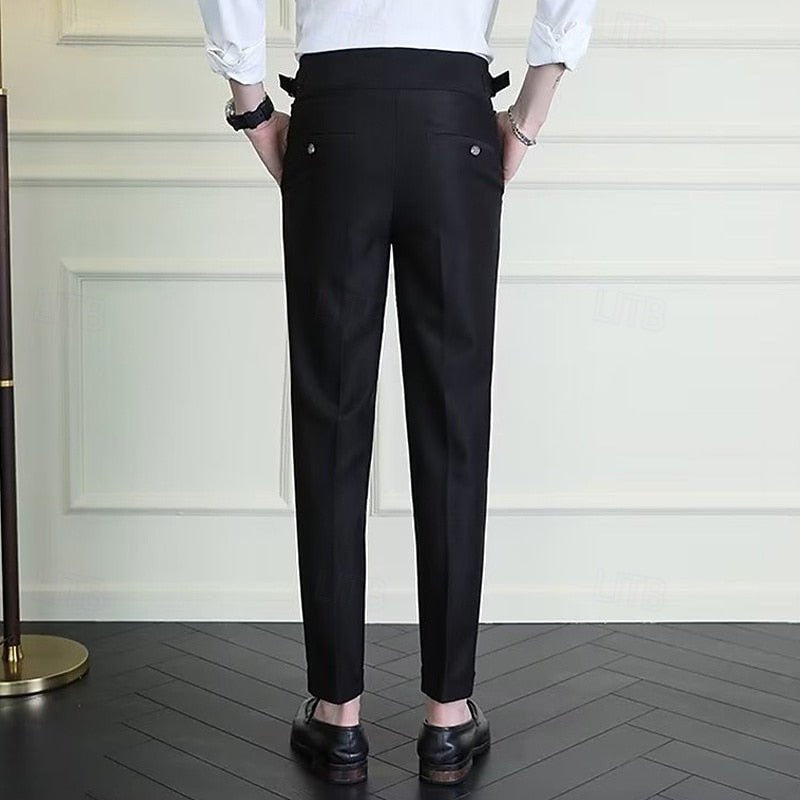 Hose Herren mit hohem Doppelknopfbund und Seitenriegeln - Schwarz #Farbe_Schwarz
