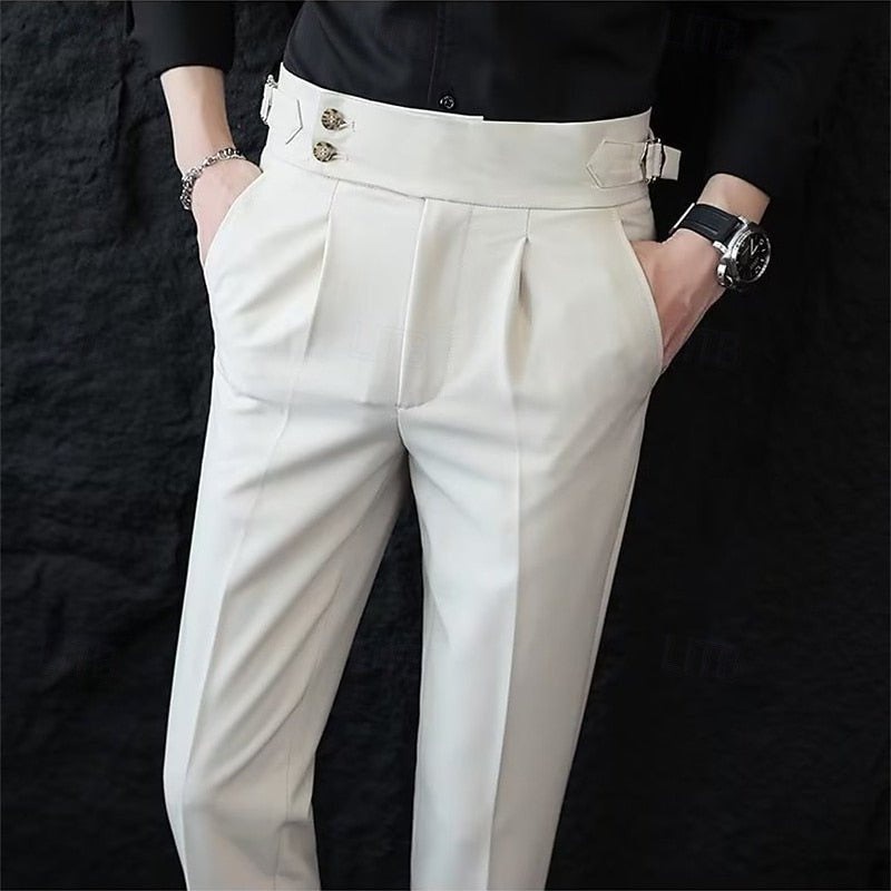 Hose Herren mit hohem Doppelknopfbund und Seitenriegeln - Apricot #Farbe_Apricot