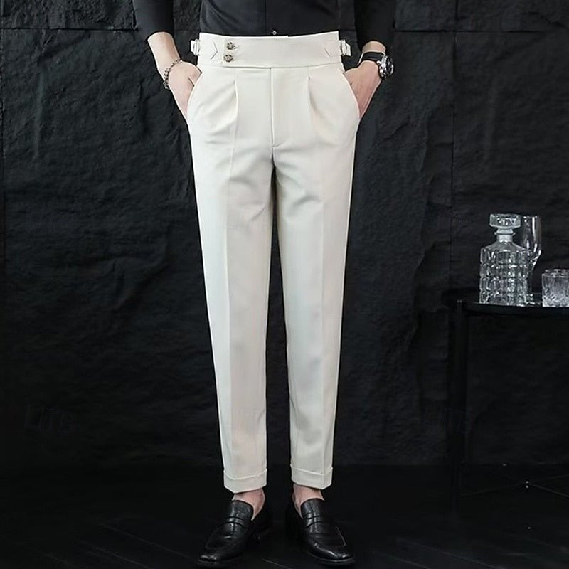 Hose Herren mit hohem Doppelknopfbund und Seitenriegeln - Apricot #Farbe_Apricot