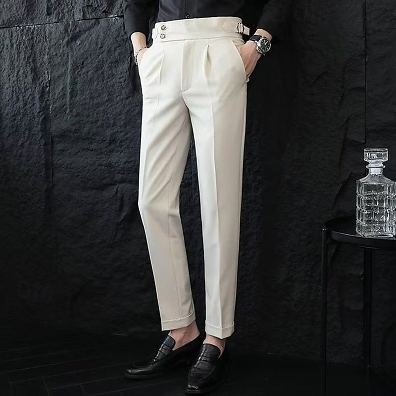 Hose Herren mit hohem Doppelknopfbund und Seitenriegeln - Apricot #Farbe_Apricot