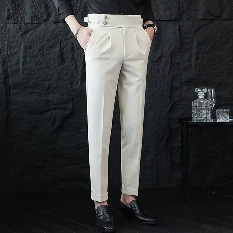 Hose Herren mit hohem Doppelknopfbund und Seitenriegeln - Apricot #Farbe_Apricot