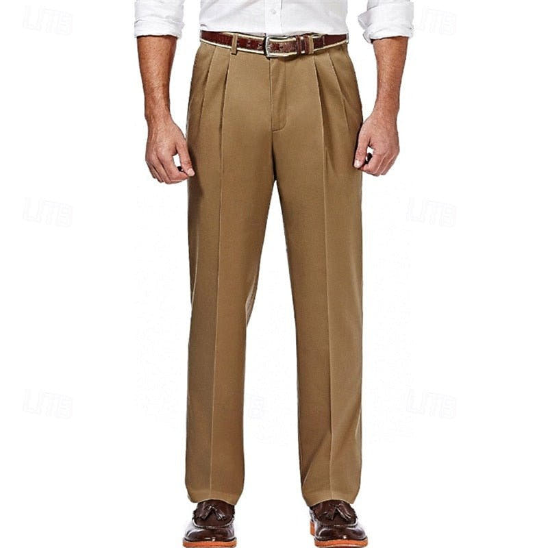 Hose Herren mit langen Bügelfalten und geradem Saum - Dunkelkhaki #Farbe_Dunkelkhaki