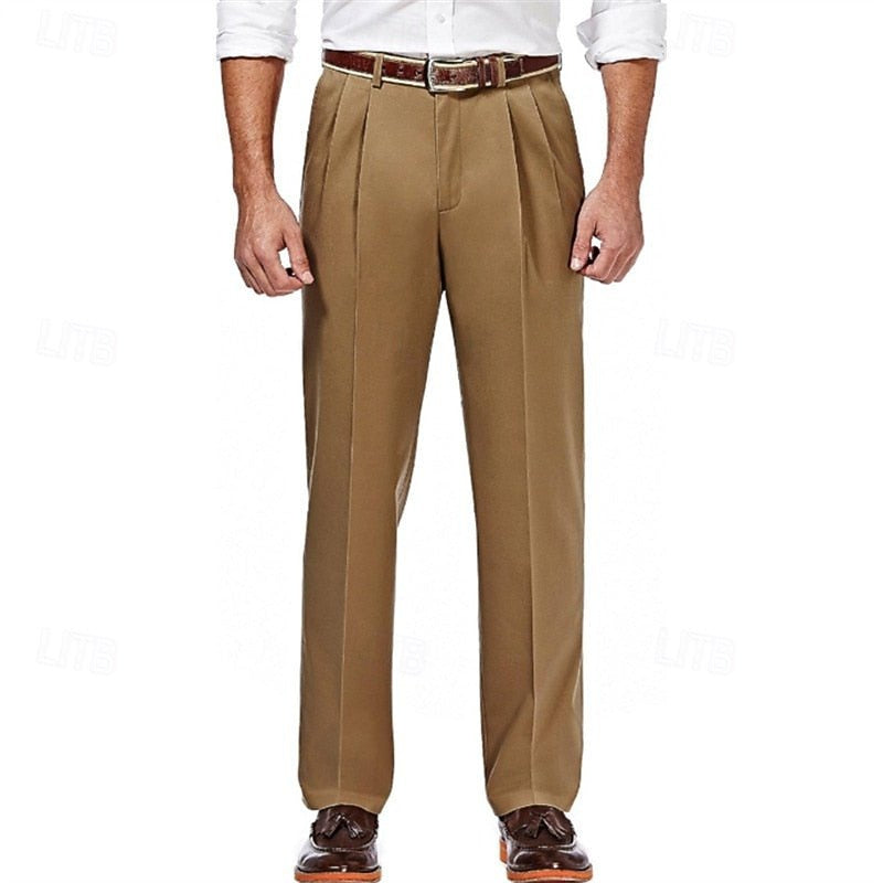 Hose Herren mit langen Bügelfalten und geradem Saum - Dunkelkhaki #Farbe_Dunkelkhaki