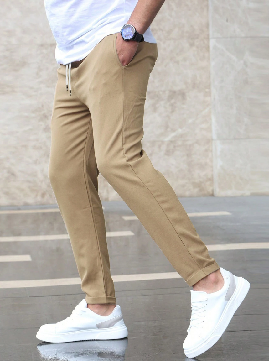 Hose Herren mit schmalem Bein und hellem Kordelbund - Beige #Farbe_Beige