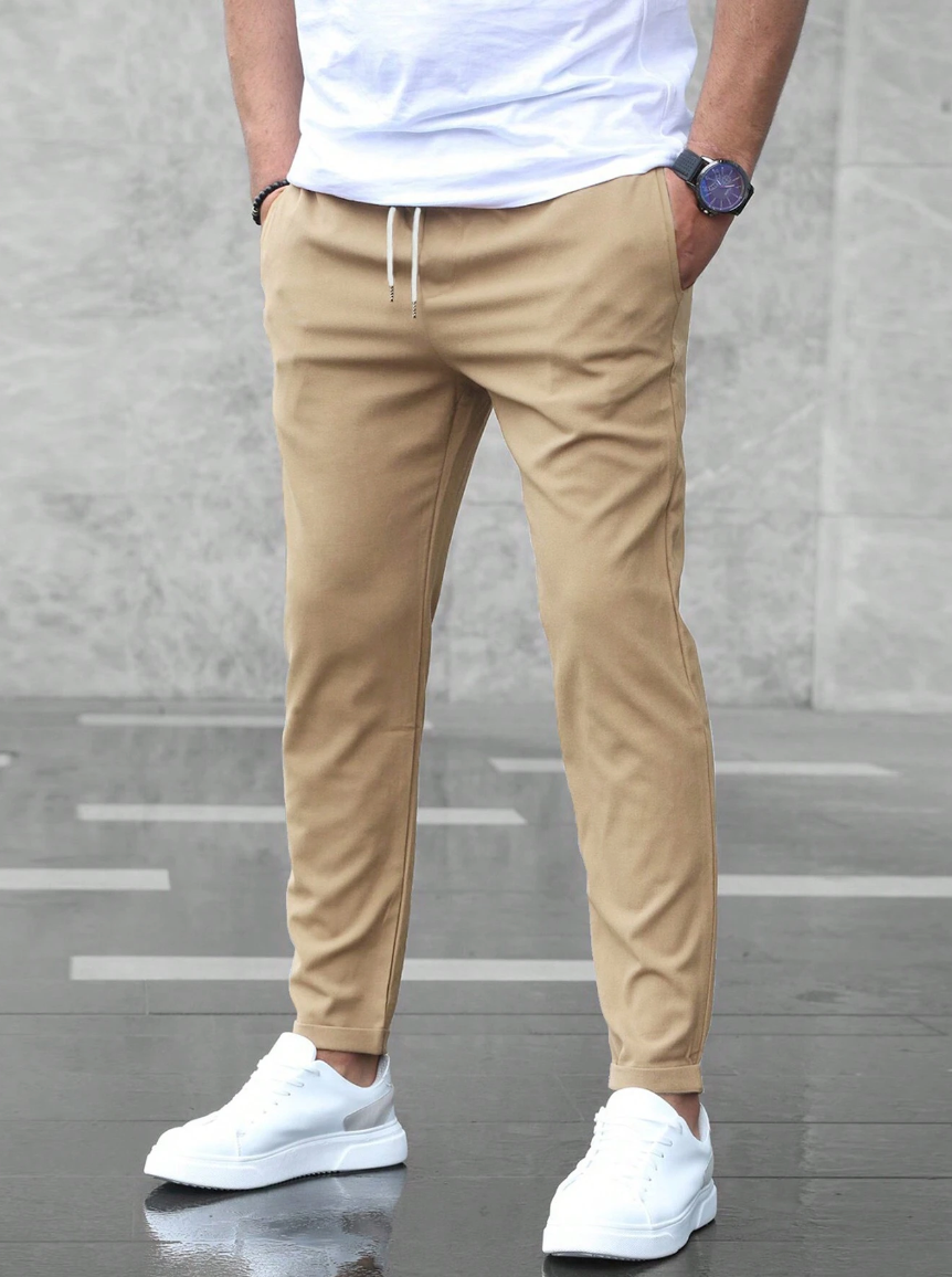 Hose Herren mit schmalem Bein und hellem Kordelbund - Beige #Farbe_Beige