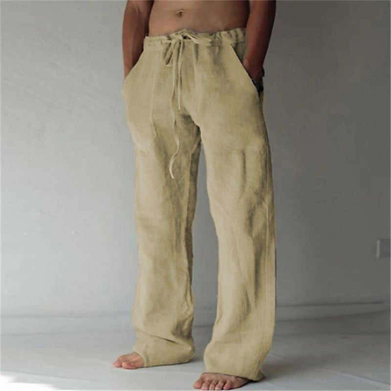 Hose Herren mit weitem Bein und gerafftem Kordelbund - Khaki #Farbe_Khaki
