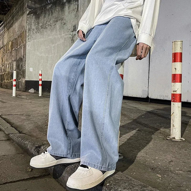 Jeans Herren mit weitem Bein und kontrastierenden Nähten - Weissblau #Farbe_Weissblau