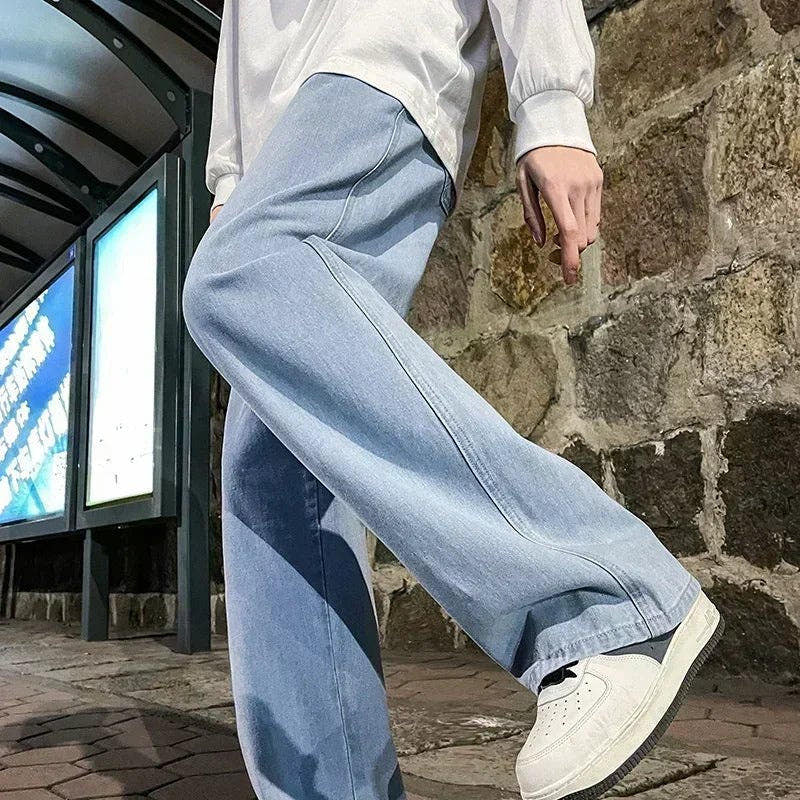 Jeans Herren mit weitem Bein und kontrastierenden Nähten - Weissblau #Farbe_Weissblau