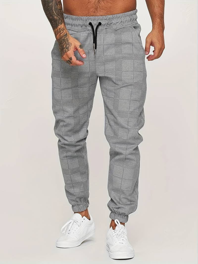 Jogginghose Herren mit feinem Karomuster und Kordelzug - Grau #Farbe_Grau