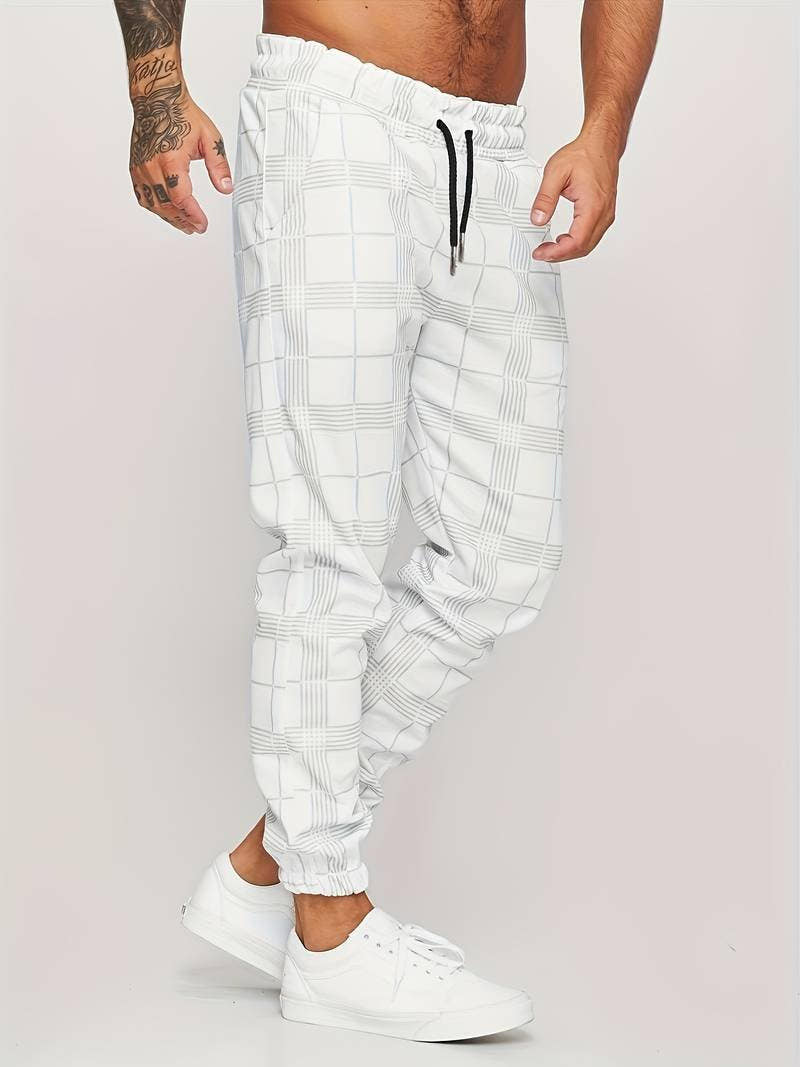 Jogginghose Herren mit feinem Karomuster und Kordelzug - Weiss #Farbe_Weiss