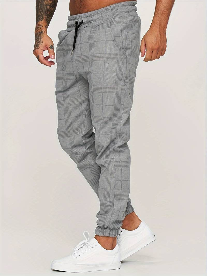 Jogginghose Herren mit feinem Karomuster und Kordelzug - Grau #Farbe_Grau