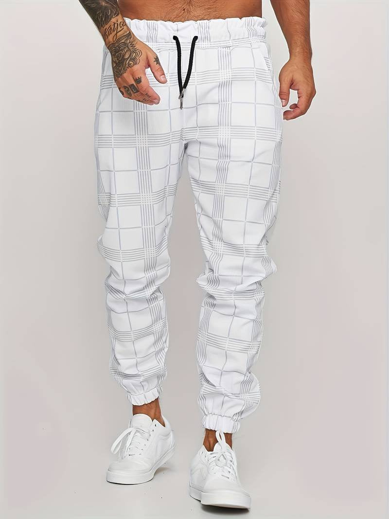 Jogginghose Herren mit feinem Karomuster und Kordelzug - Weiss #Farbe_Weiss