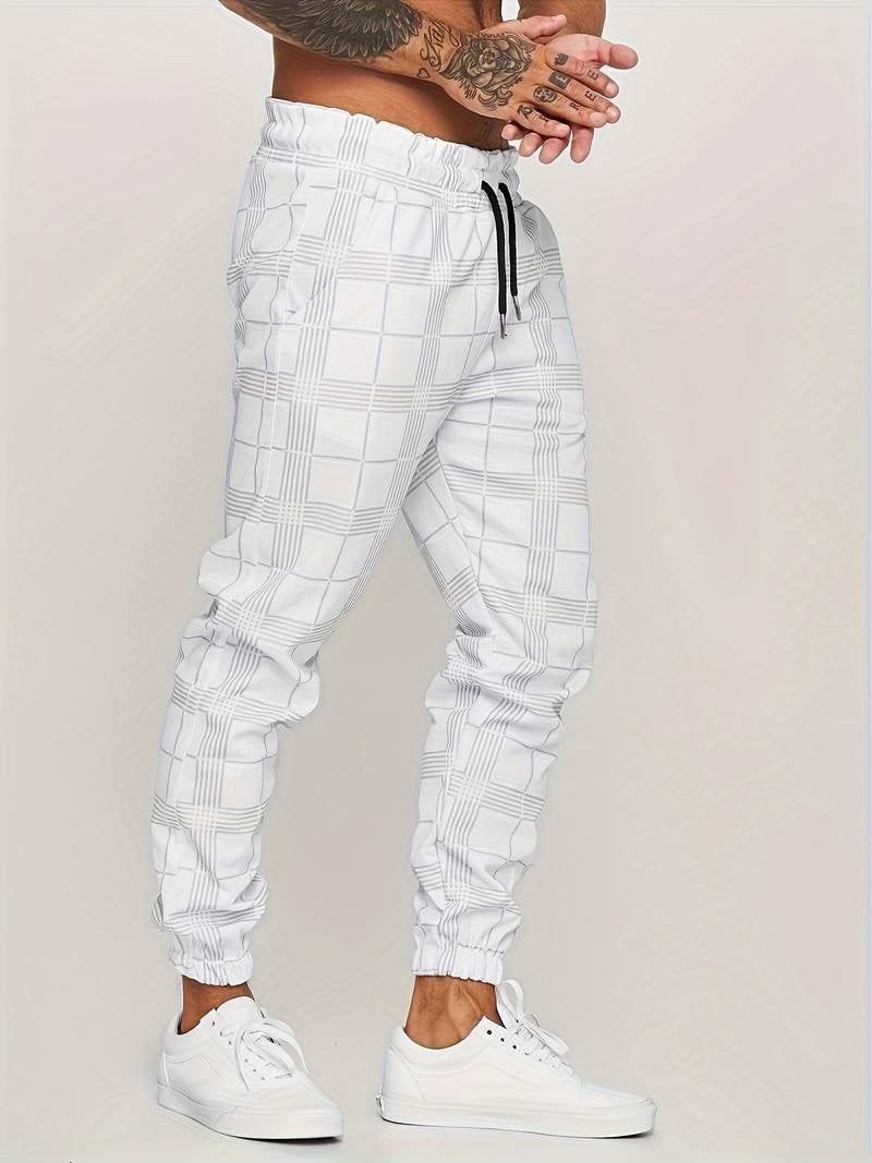Jogginghose Herren mit feinem Karomuster und Kordelzug - Weiss #Farbe_Weiss