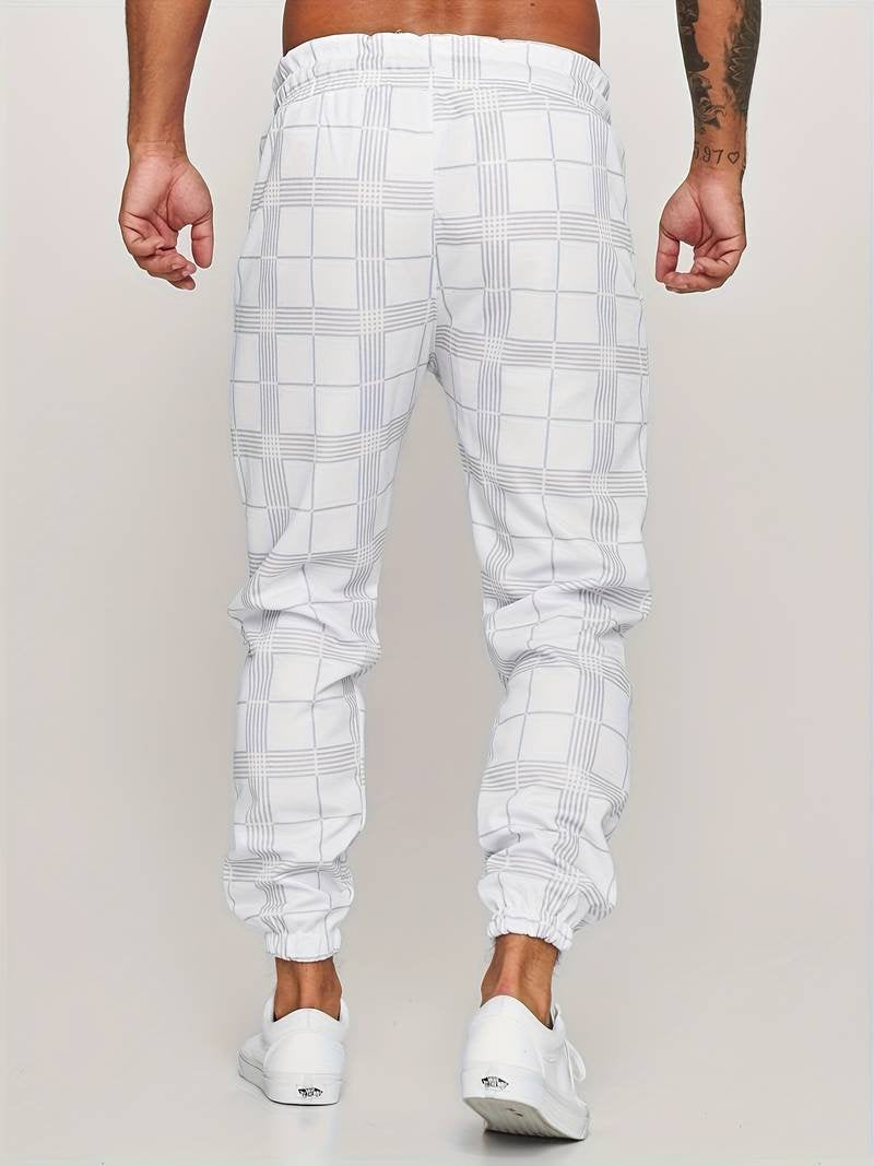 Jogginghose Herren mit feinem Karomuster und Kordelzug - Weiss #Farbe_Weiss