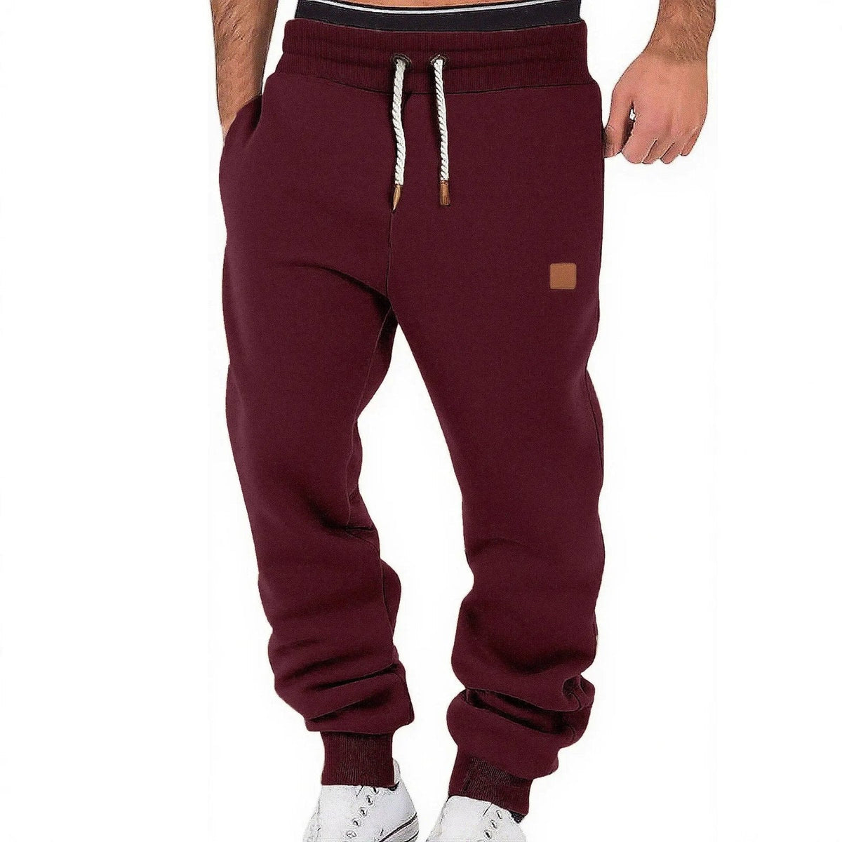 Jogginghose Herren mit heller Kordel und Rippbündchen - Bordeaux #Farbe_Bordeaux