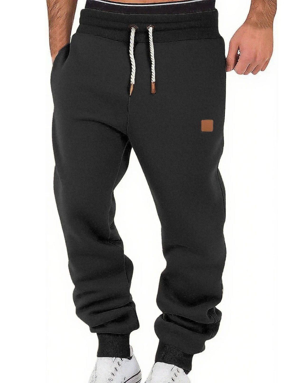 Jogginghose Herren mit heller Kordel und Rippbündchen - Schwarz #Farbe_Schwarz
