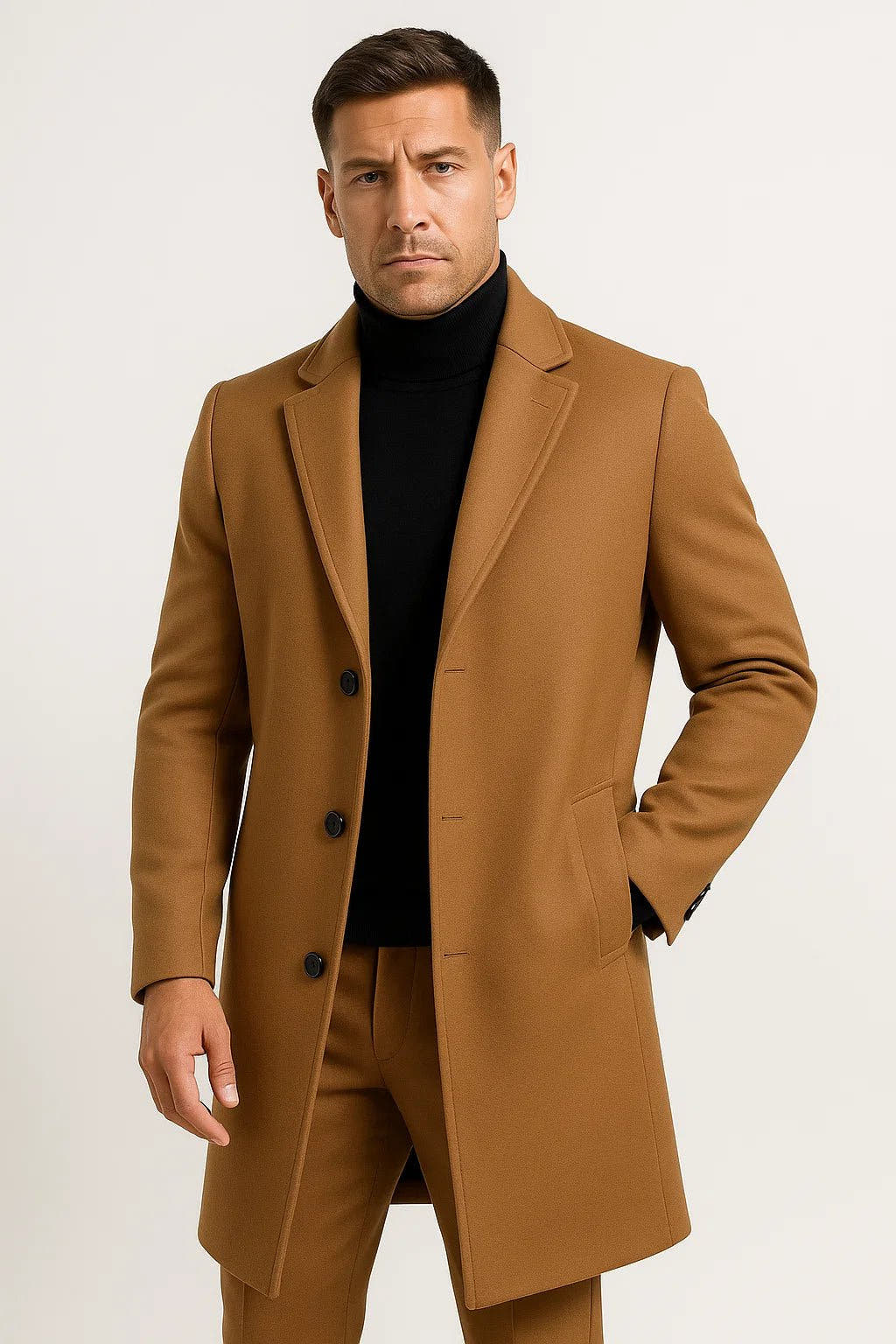 Mantel Herren mit Reverskragen und schrägen Eingrifftaschen - Khaki #Farbe_Khaki