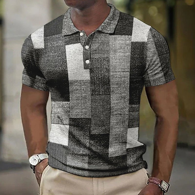 Poloshirt Herren kurzarm mit rechteckigen Musterfeldern - Grau #Farbe_Grau
