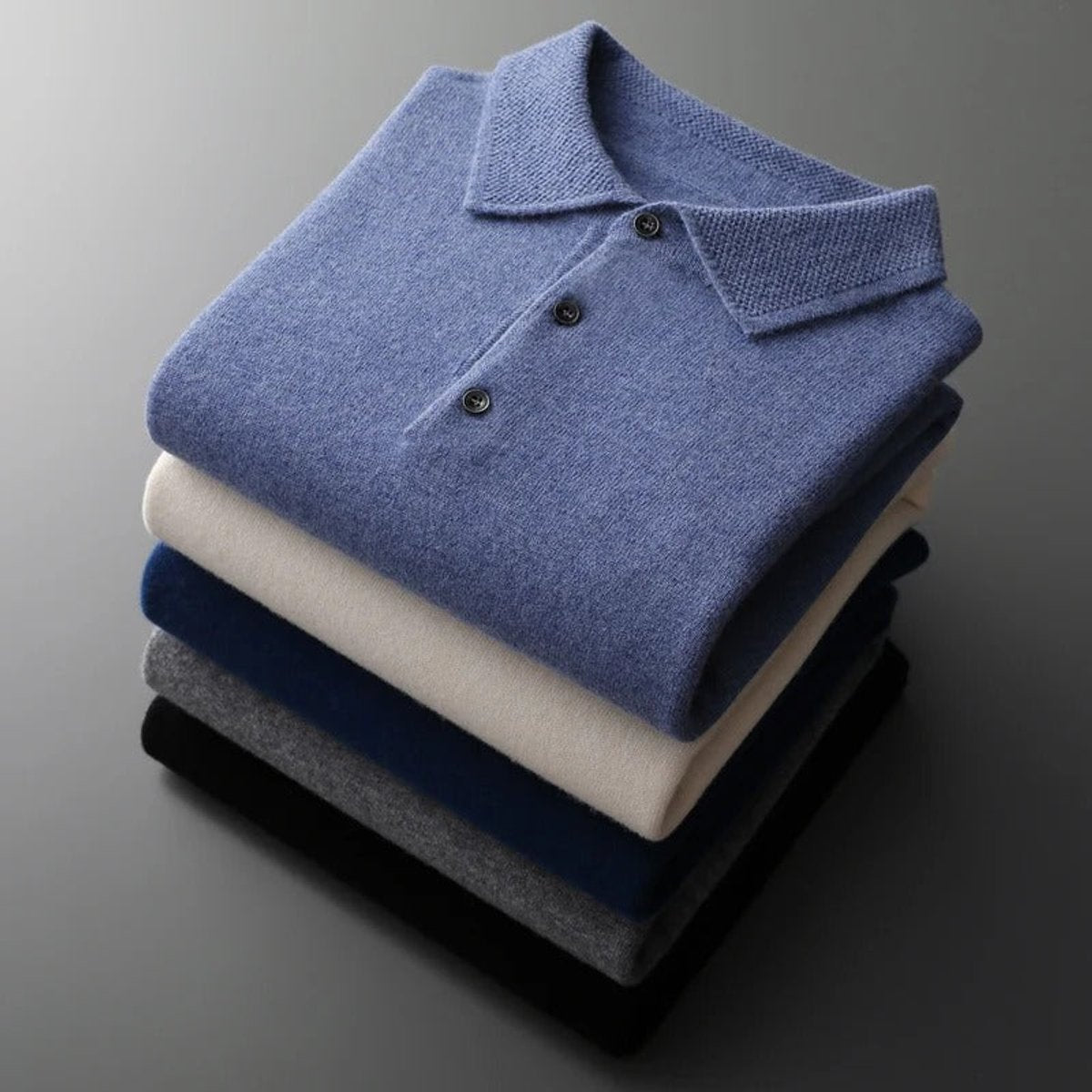 Poloshirt Herren langarm mit drei Knöpfen und Rippbund - Mehrere Farben
