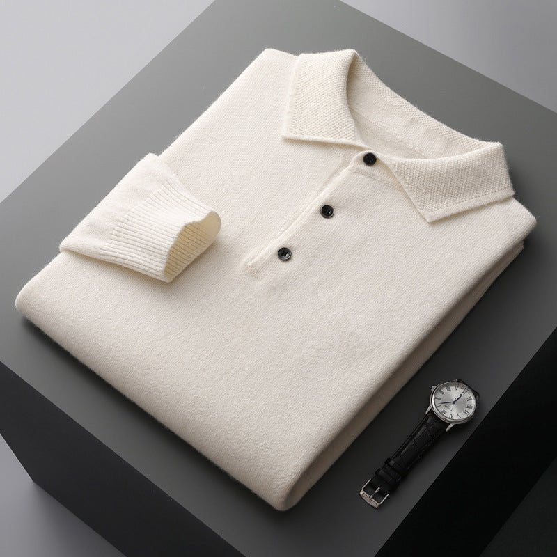 Poloshirt Herren Langarm mit Kragen und drei Knöpfen - Weiss #Farbe_Weiss