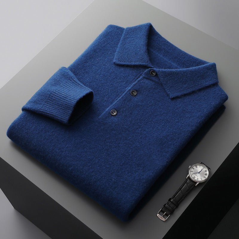 Poloshirt Herren Langarm mit Kragen und drei Knöpfen - Königsblau #Farbe_Königsblau