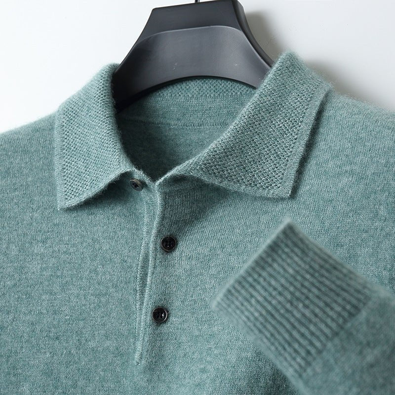 Poloshirt Herren Langarm mit Kragen und drei Knöpfen - Grün #Farbe_Grün