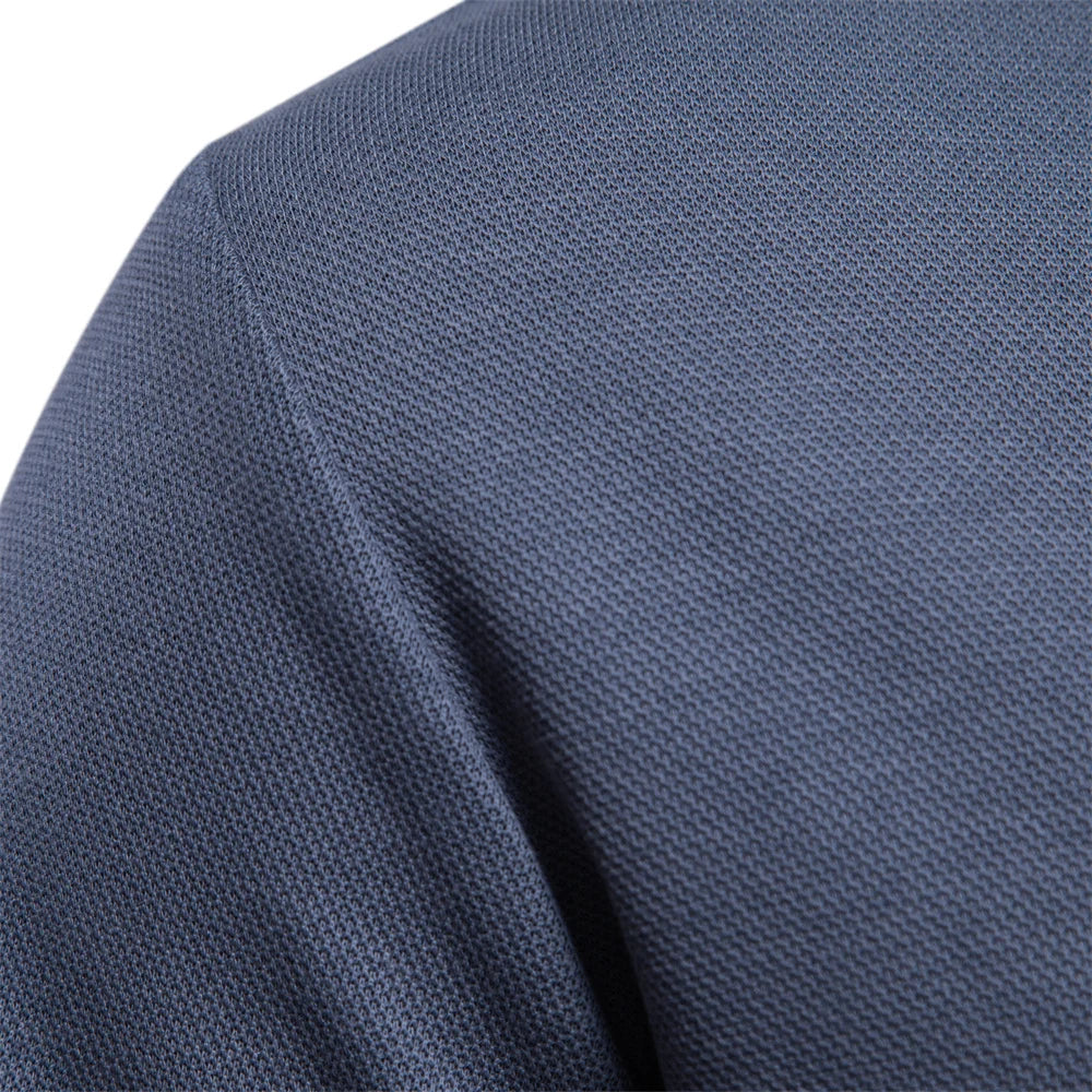 Poloshirt Herren langarm mit offener kurzer Halsblende - Blau #Farbe_Blau
