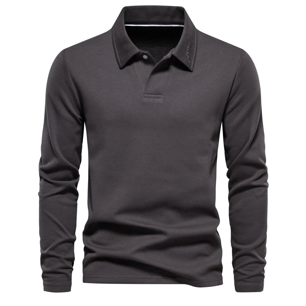 Poloshirt Herren langarm mit offener kurzer Halsblende - Grau #Farbe_Grau