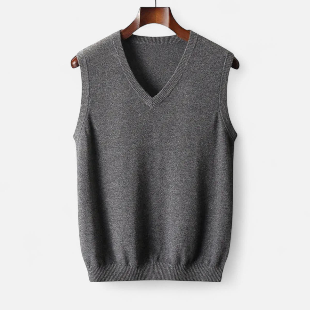 Pullunder Herren mit V-Ausschnitt und Rippabschlüssen - Grau #Farbe_Grau