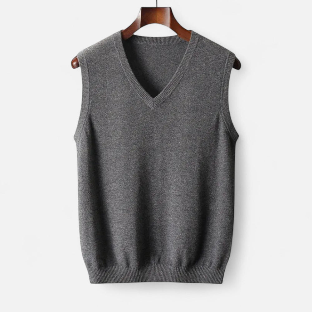 Pullunder Herren mit V-Ausschnitt und Rippabschlüssen - Grau #Farbe_Grau
