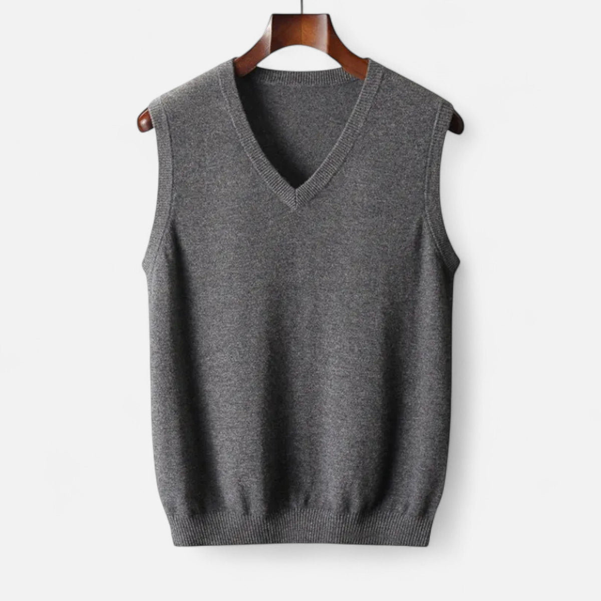Pullunder Herren mit V-Ausschnitt und Rippabschlüssen - Grau #Farbe_Grau