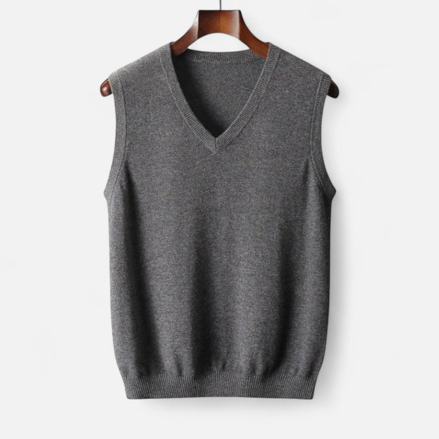 Pullunder Herren mit V-Ausschnitt und Rippabschlüssen - Grau #Farbe_Grau