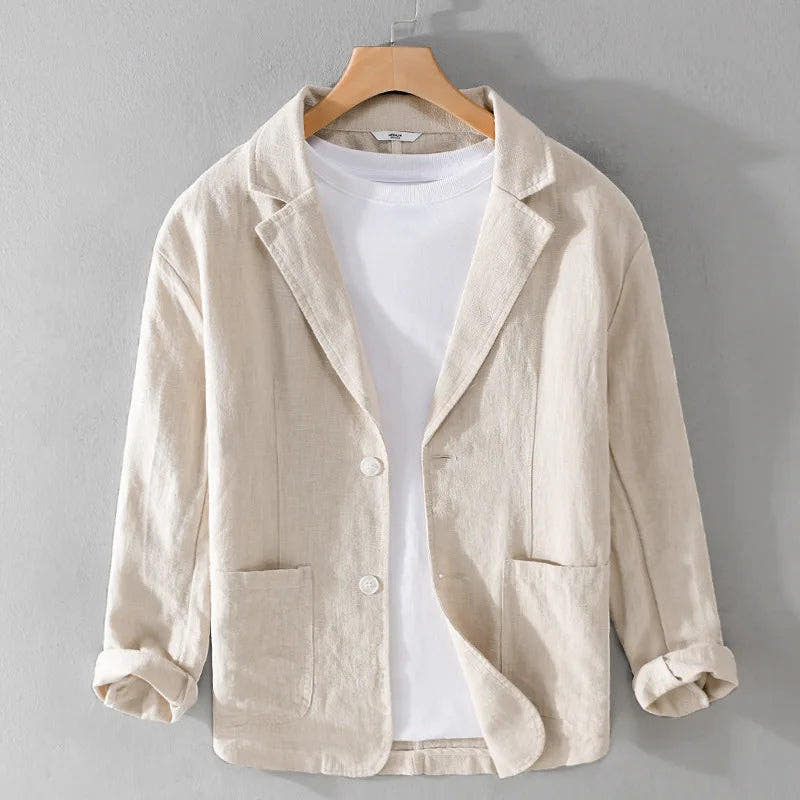 Sakko Herren mit aufgesetzten Taschen und schmalem Revers - Beige #Farbe_Beige