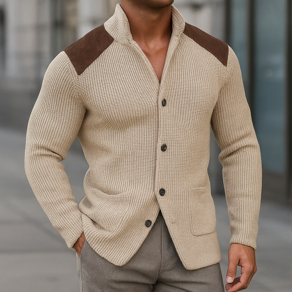 Strickjacke Herren mit Schulterbesatz und Knopfverschluss - Creme #Farbe_Creme