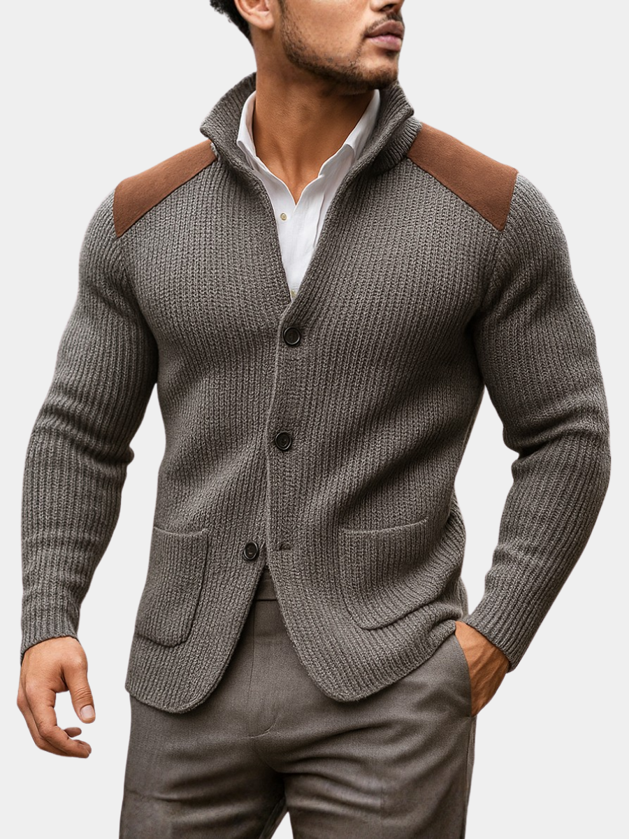 Strickjacke Herren mit Schulterbesatz und Knopfverschluss - Grau #Farbe_Grau