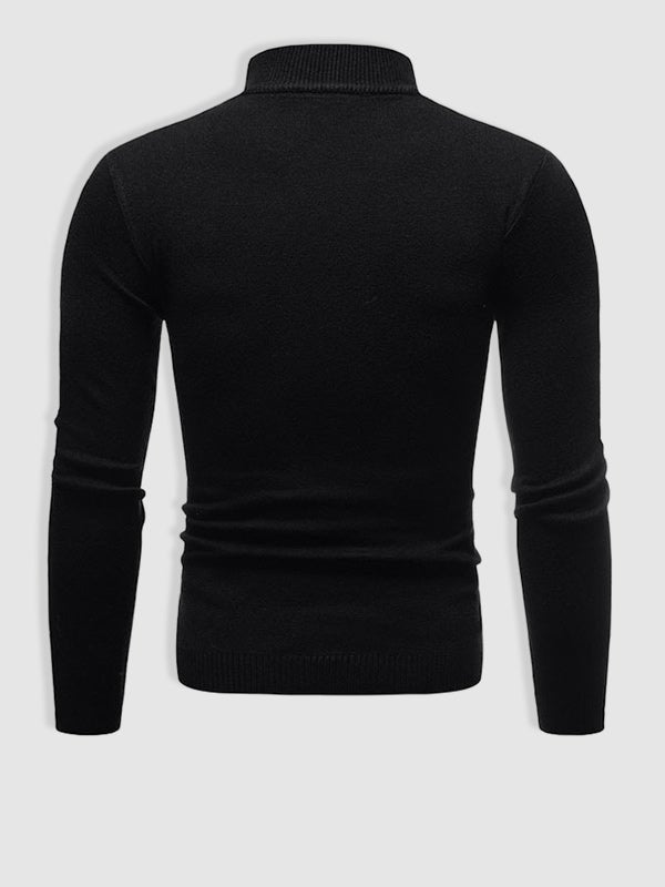 Strickpullover Herren mit flachem Stehkragen und Langarm - Schwarz #Farbe_Schwarz