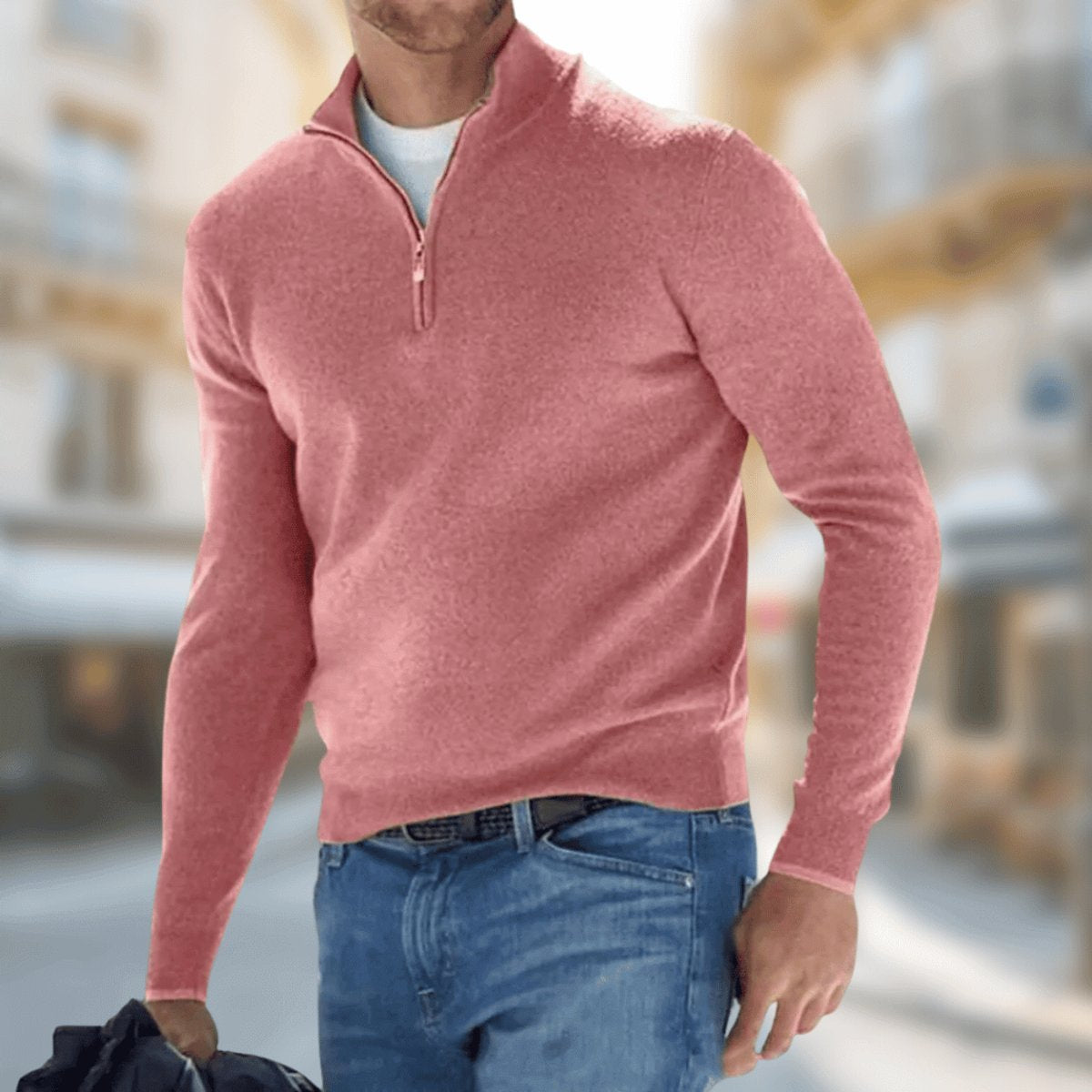 Strickpullover Herren mit hohem Kragen und glattem Saum - Rot #Farbe_Rot