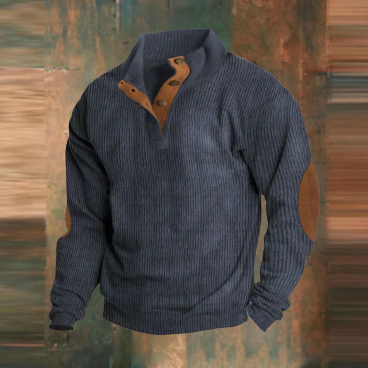 Strickpullover Herren mit Knopfblende und Ellbogenpatches - Marineblau #Farbe_Marineblau