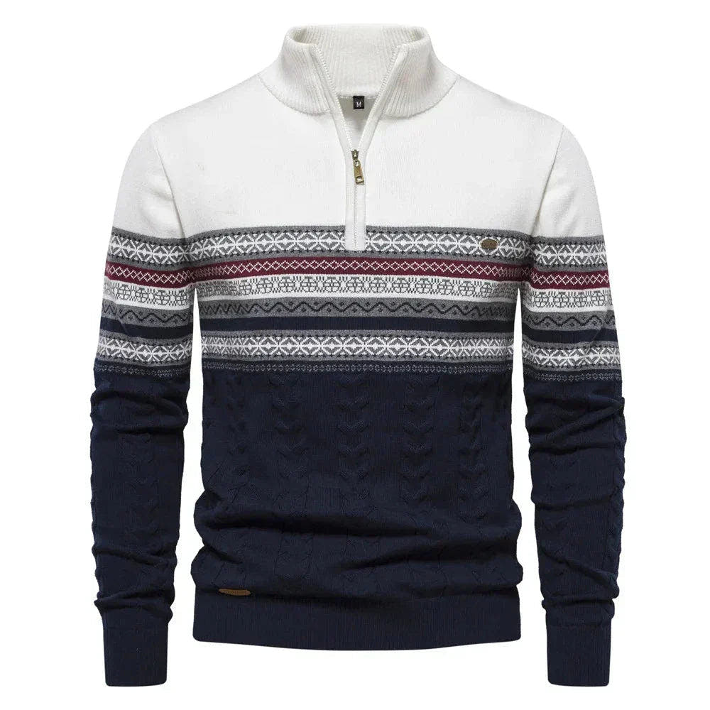 Strickpullover Herren mit Quermuster und Zipkragen - Weiss #Farbe_Weiss