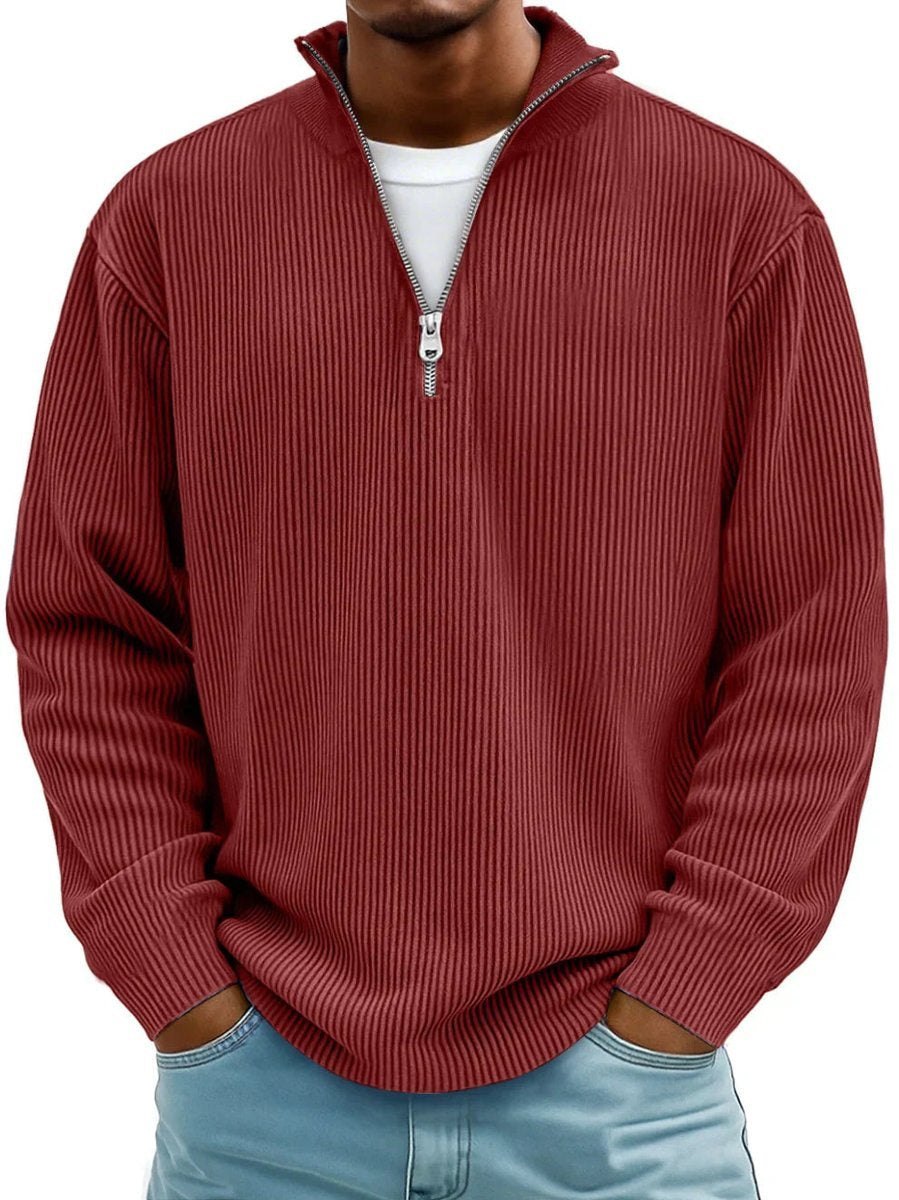 Strickpullover Herren mit Rippen und tiefer Schulternaht - Rot #Farbe_Rot