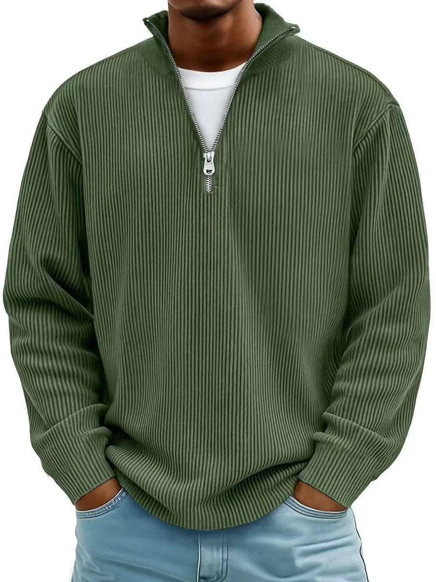 Strickpullover Herren mit Rippen und tiefer Schulternaht - Olivgrün #Farbe_Olivgrün