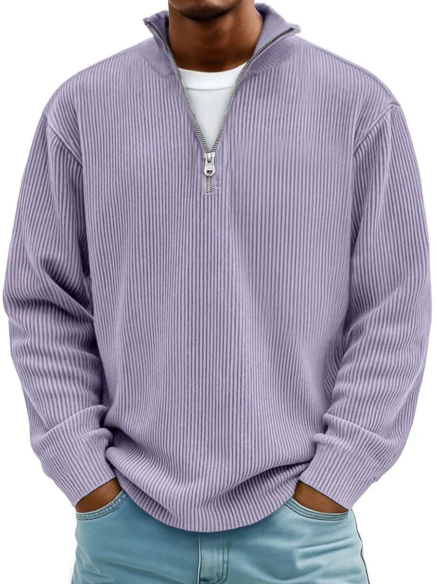Strickpullover Herren mit Rippen und tiefer Schulternaht - Violett #Farbe_Violett