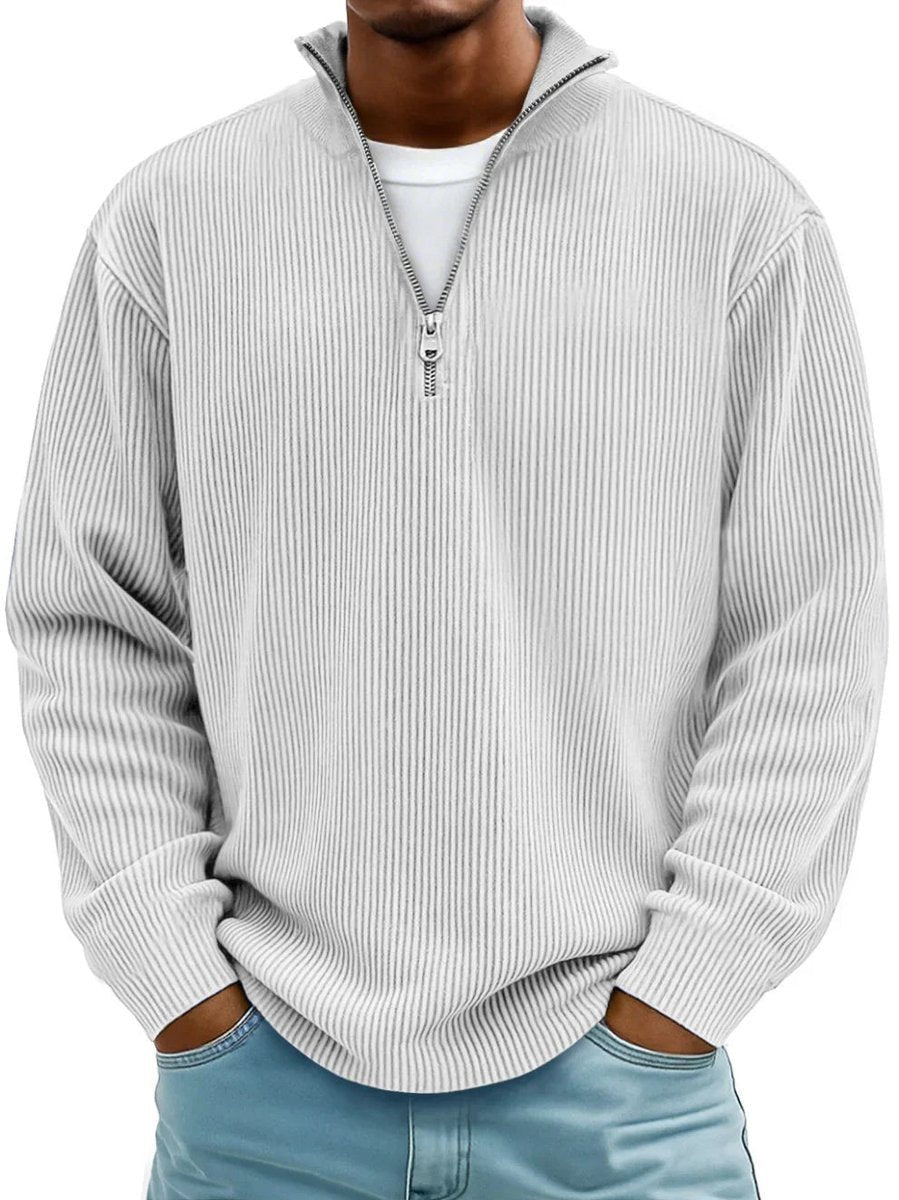 Strickpullover Herren mit Rippen und tiefer Schulternaht - Weiss #Farbe_Weiss