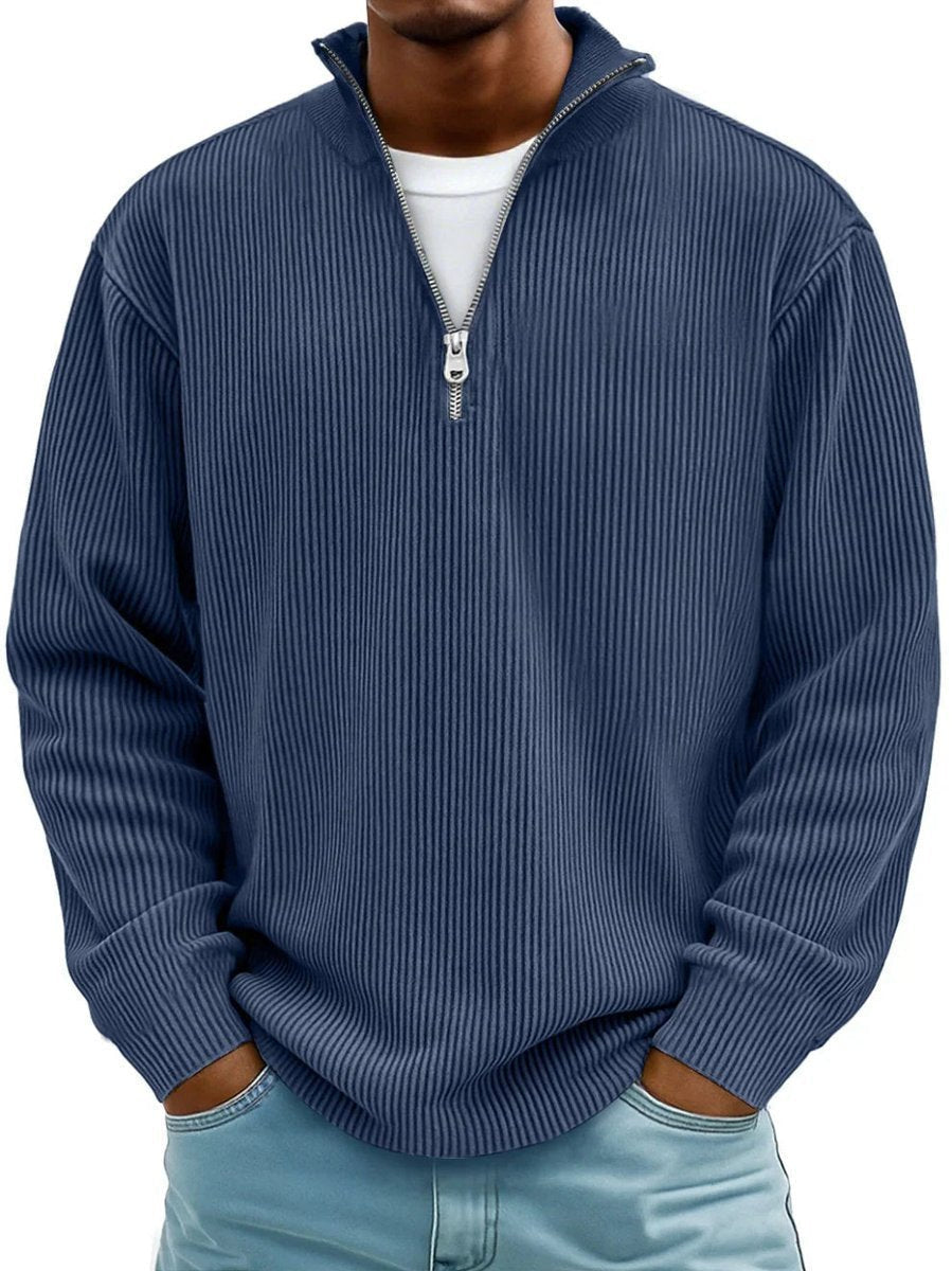 Strickpullover Herren mit Rippen und tiefer Schulternaht - Marineblau #Farbe_Marineblau