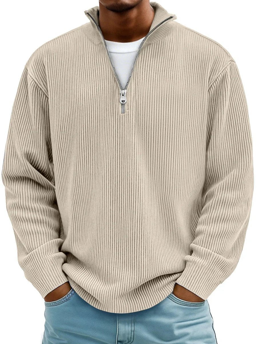Strickpullover Herren mit Rippen und tiefer Schulternaht - Khaki #Farbe_Khaki